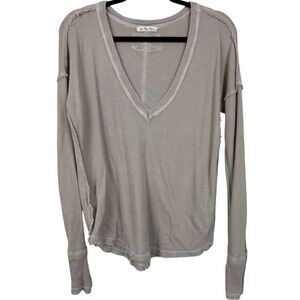Free People Women's Sail Away Grey/Taupe V-Neck Top Size M